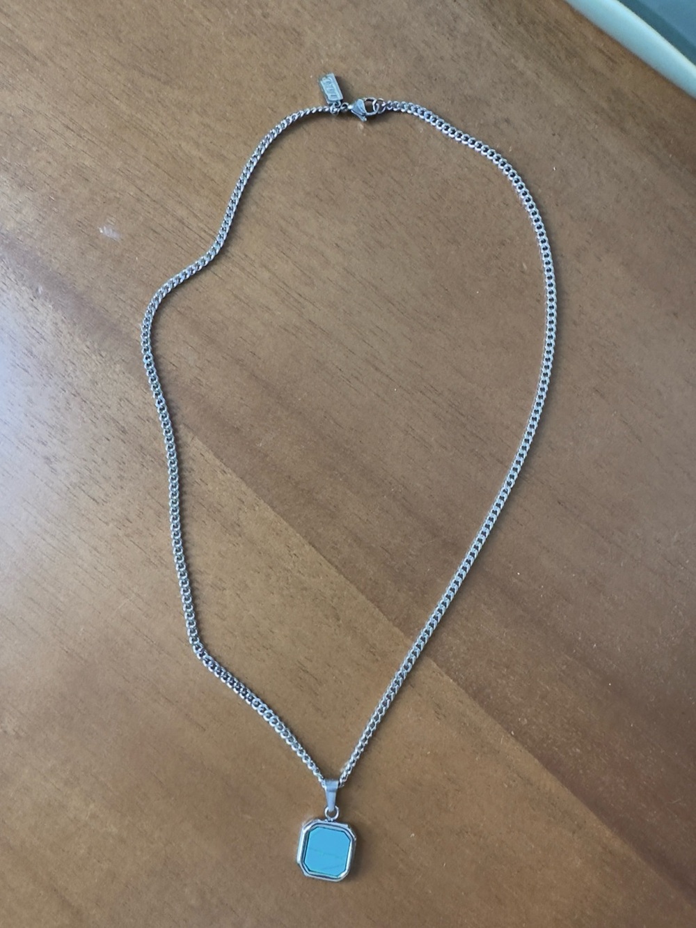 Stainless steel Silver Chain Necklace with Blue Pendant - Men’s Jewelry